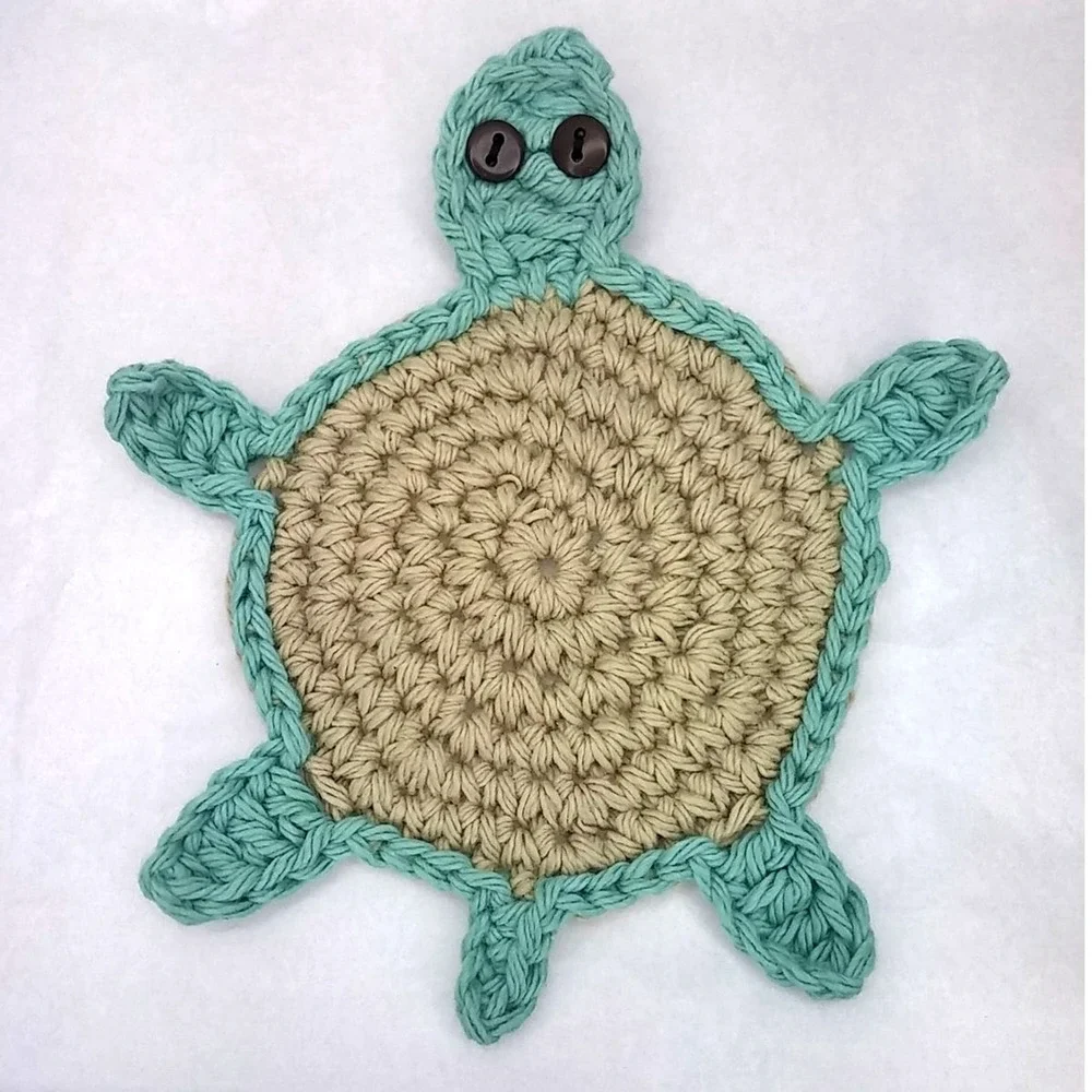 Crochet Turtle Coasters Handmade Set of Four Tortoise Sea Mug Rugs Made to Order
